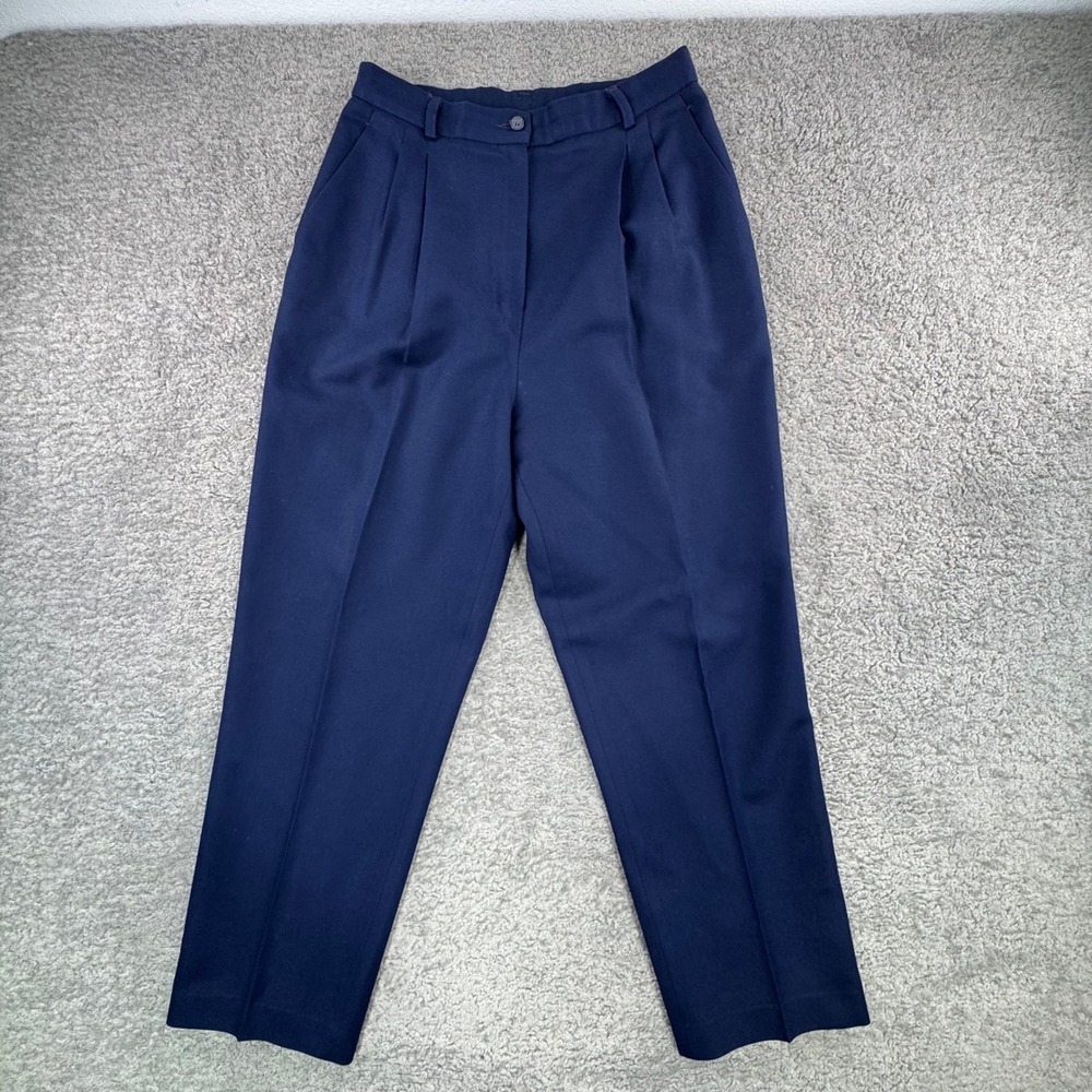 VTG Pendleton Navy Blue 100% Virgin Wool Pleated Tapered Trousers 30x28 USA 10